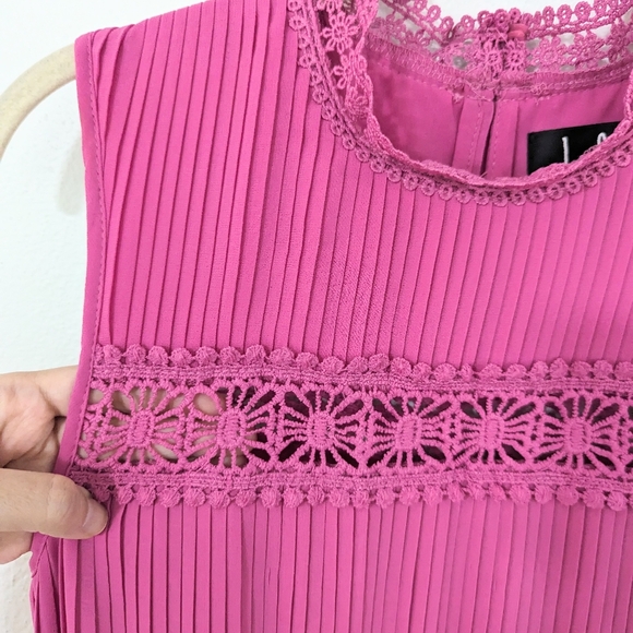 Lulus Something Wonderful Lace Crochet Pleated Skater Mini Dress Pink Small S - Picture 5 of 11